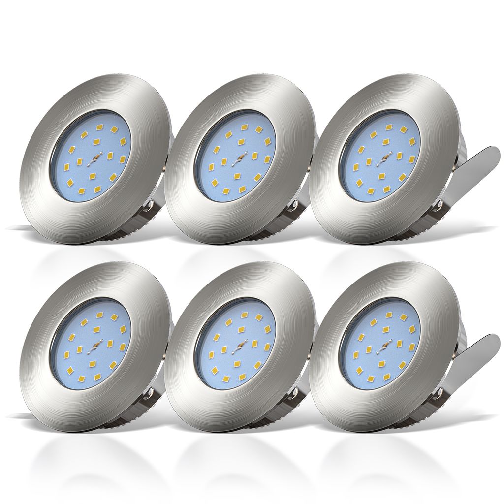 Einbauspot 6er Set 60mm Lochmaß - 230V. 4.8W. 400lm. LED. IP44. warmweiß. matt-nickel 2