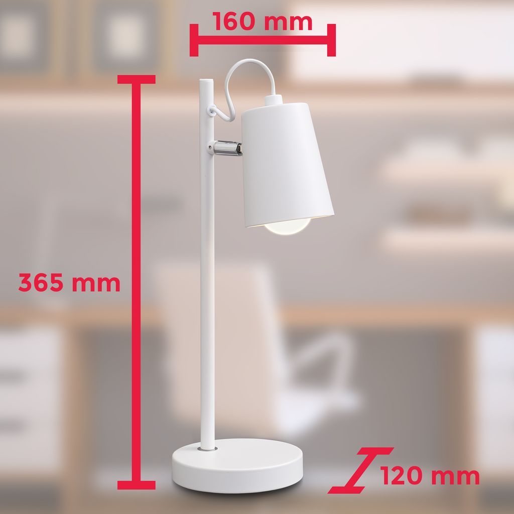Schreibtischlampe - mit Stecker. Schalter. schwenkbar. E14 Fassung. weiß 5