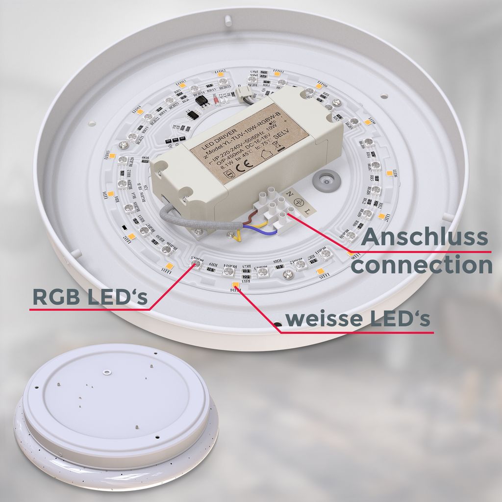 Deckenleuchte Ø25.5 cm - 10W. 900lm. LED. dimmbar. Fernbedienung. RGBW. weiß 7
