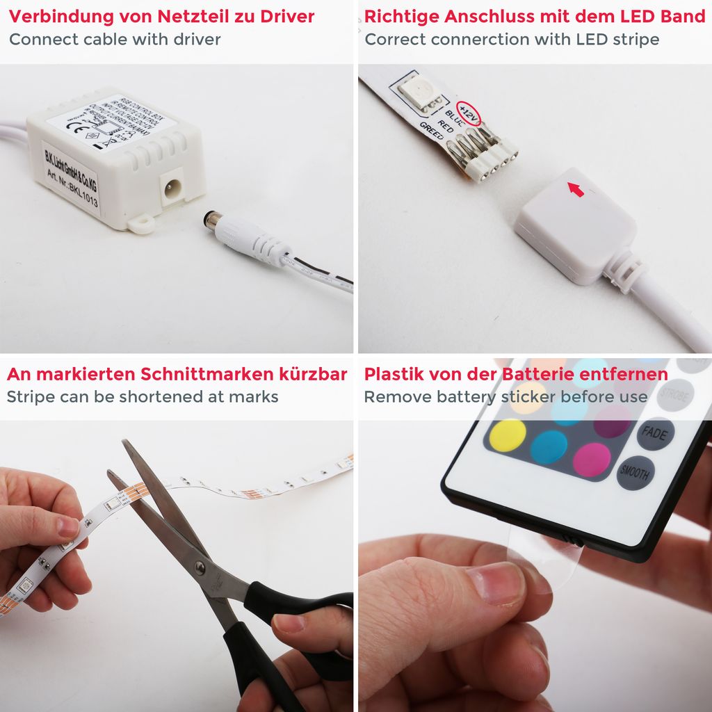 LED Streifen 10 m - dimmbar, Fernbedienung, Farbwechsel, RGB