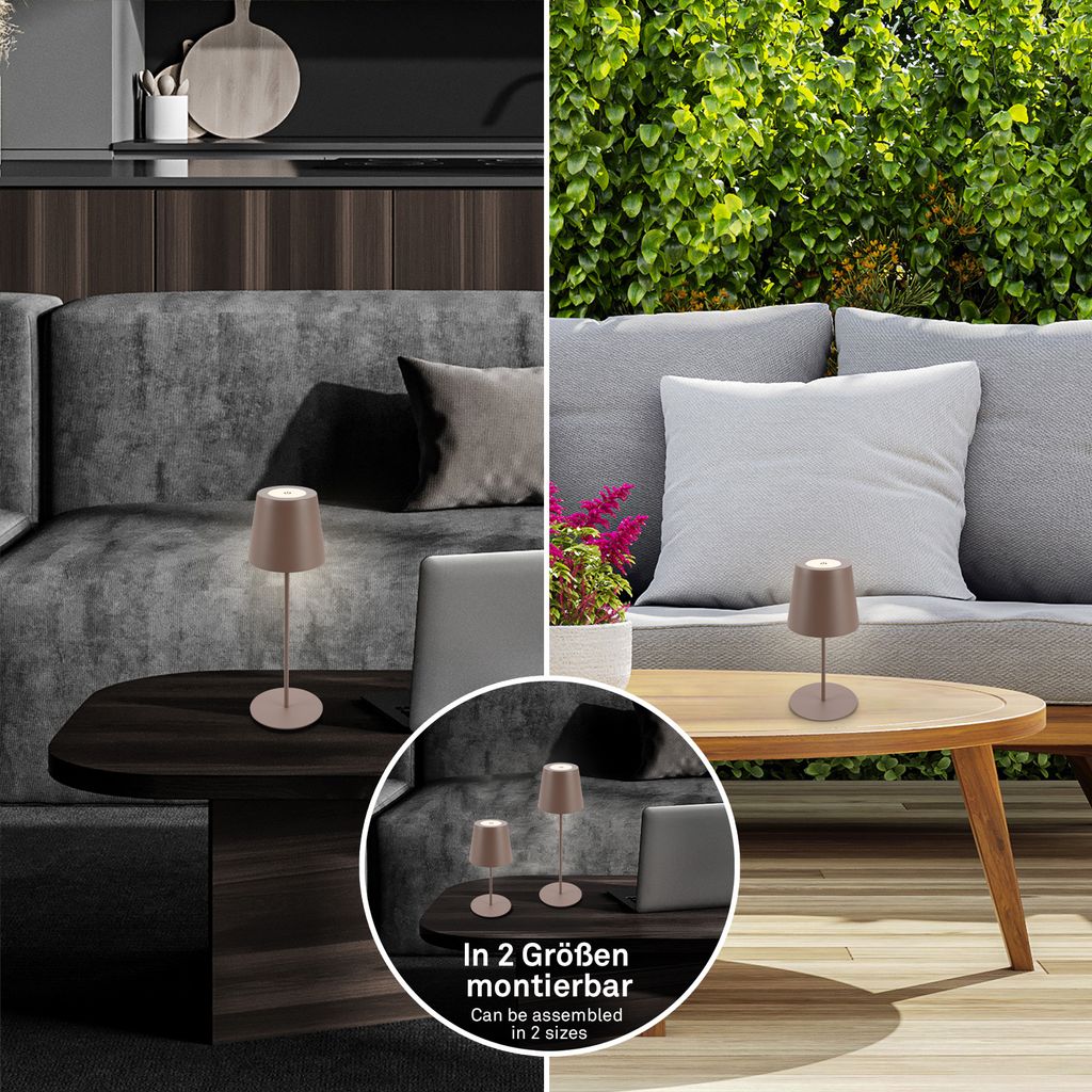 Briloner KIKI 2er Set LED Tischlampe kabellos. Touch. Dimmbar. USB-C Aufladung. IP44. Höhenverstellbar. Umbrasand. Ø12 x 36 cm 6