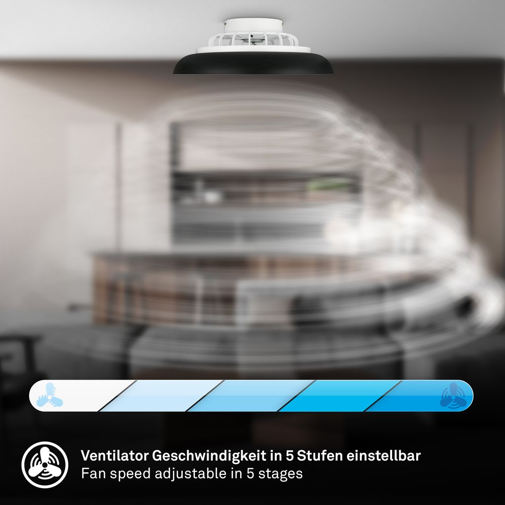 Briloner Deckenventilator mit Licht Fernbedienung Ø48.5cm Rund 24W 2600lm 3000K-6500K Warmweiß bis Tageslichtweiß DC-Motor Schwarz - Deckenleuchte Schlafzimmer Wohnzimmer 6