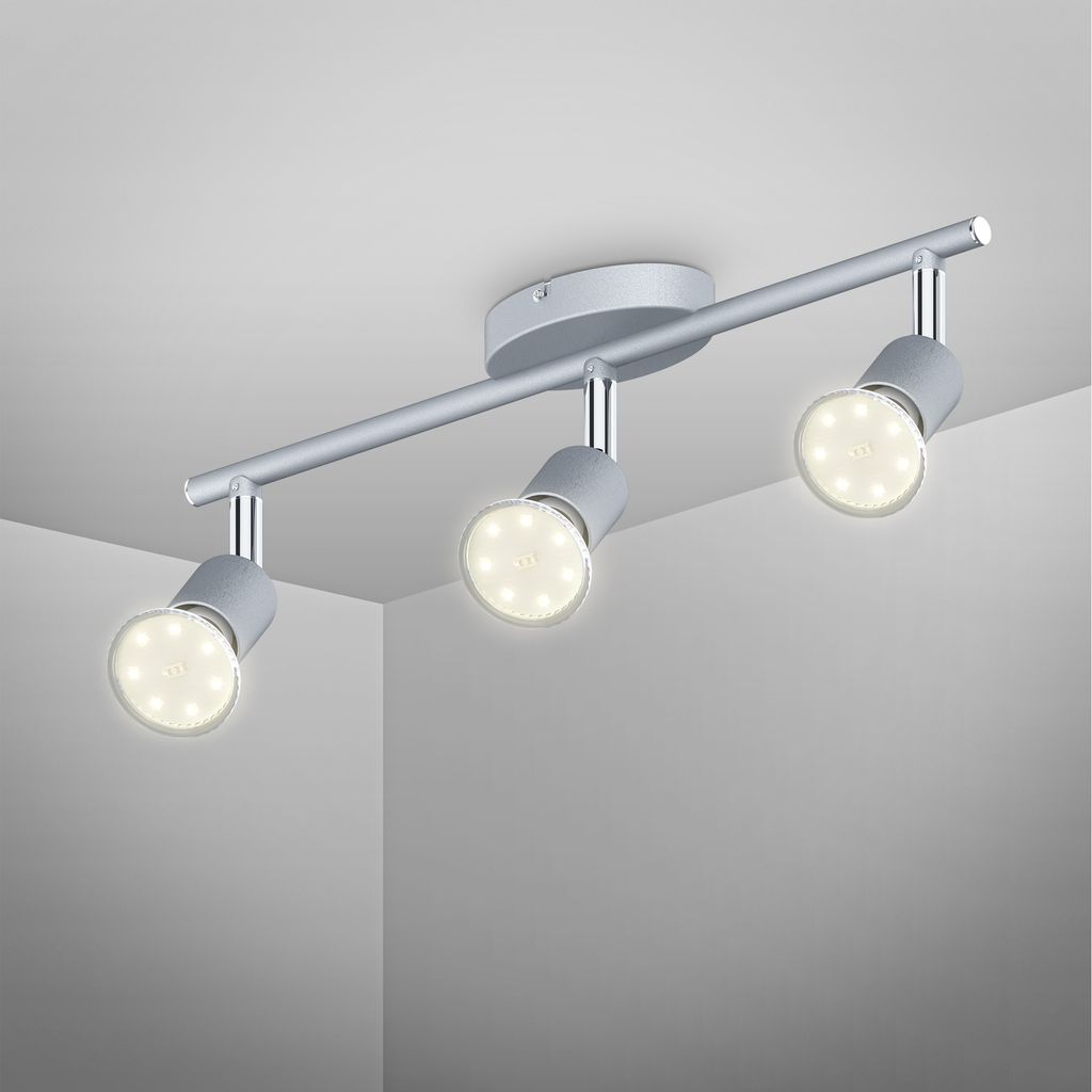 Deckenstrahler - 9W. 750lm. LED. schwenkbar. GU10. 3-flammig. warmweiß. silberfarbig 7