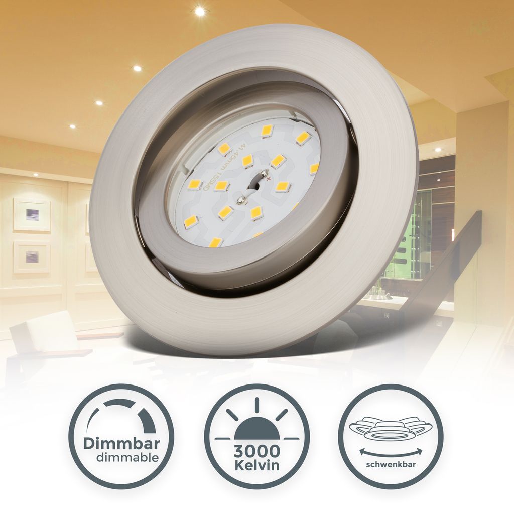 Einbauspot 68mm 5er Set - 230V. 5.5W. 470lm. LED. dimmbar. warmweiß. matt-nickel 1