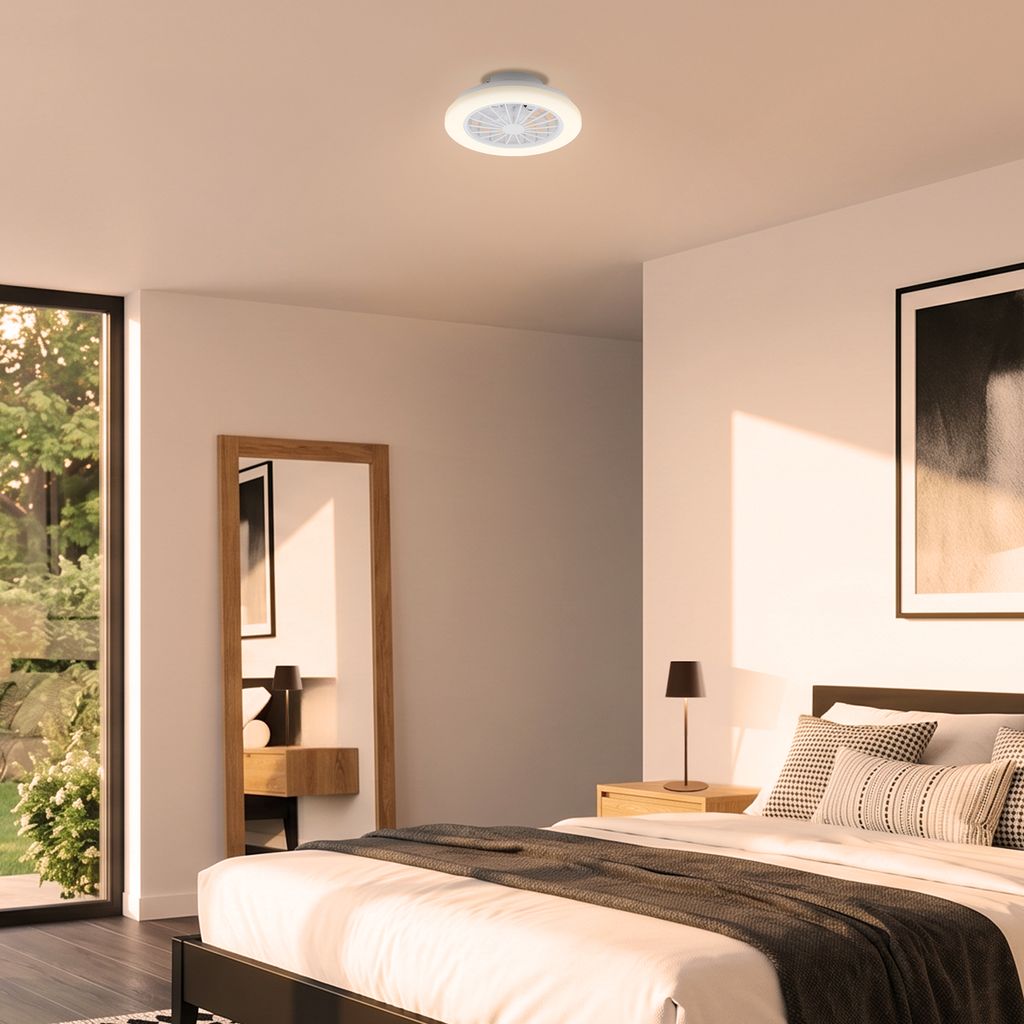 Pafo Deckenventilator mit Beleuchtung - 24W, 2600lm, 5 Geschwindkeiten, CCT, Dimmbar, Weiß