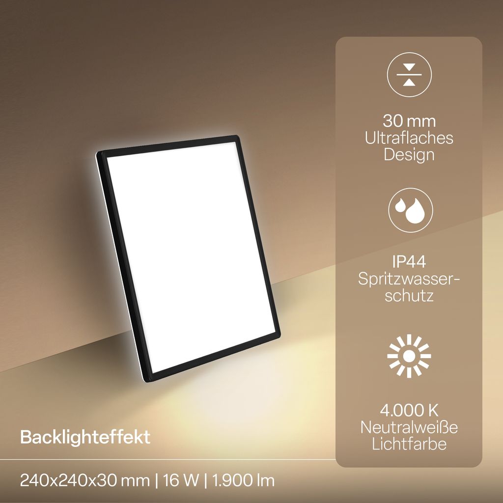 LED Deckenlampe LED Panel Deckenleuchte Flach Indirektes Licht IP44 Neutralweiß 1