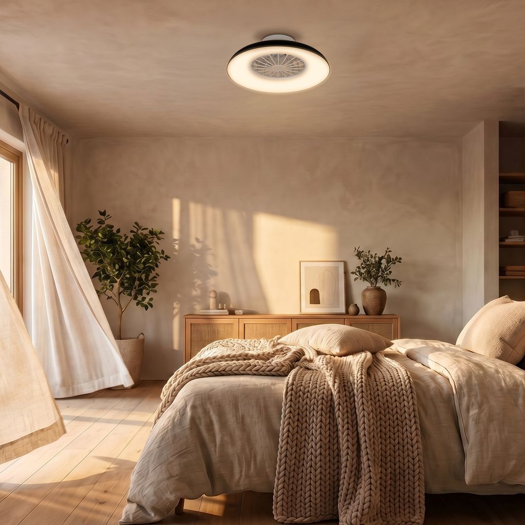 Windora Deckenventilator mit Beleuchtung - 24W, 2600lm, 5 Geschwindkeiten, CCT, Dimmbar, Schwarz, Weiß