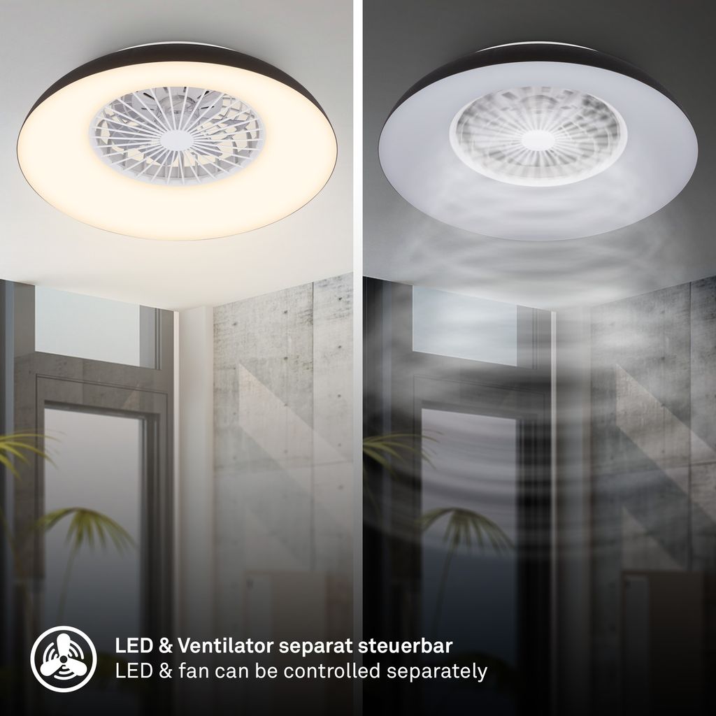 Briloner Deckenventilator mit Licht Fernbedienung Ø60cm Rund 36.5W 3900lm 3000K-6500K Warmweiß bis Tageslichtweiß DC-Motor Schwarz - Deckenleuchte Schlafzimmer Wohnzimmer 2