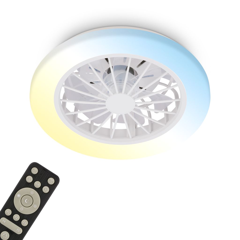 Briloner Deckenventilator mit Licht Fernbedienung Ø38cm Rund 24W 2600lm 3000K-6500K Warmweiß bis Tageslichtweiß DC-Motor Weiß - Deckenleuchte Schlafzimmer Wohnzimmer Flur 0