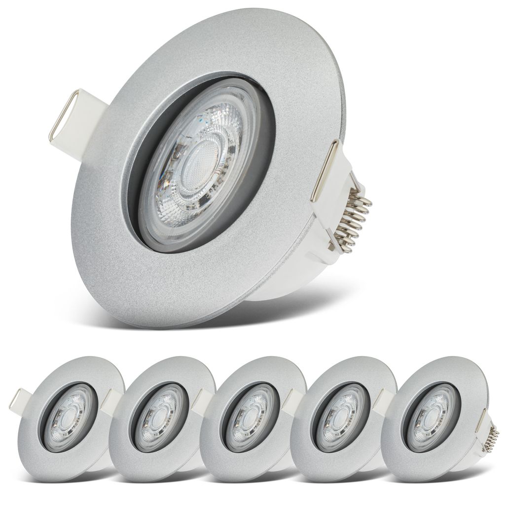Einbaustrahler 68mm 6er Set - 230V. 4.9W. 480lm. LED. IP65. warmweiß. silberfarbig 12