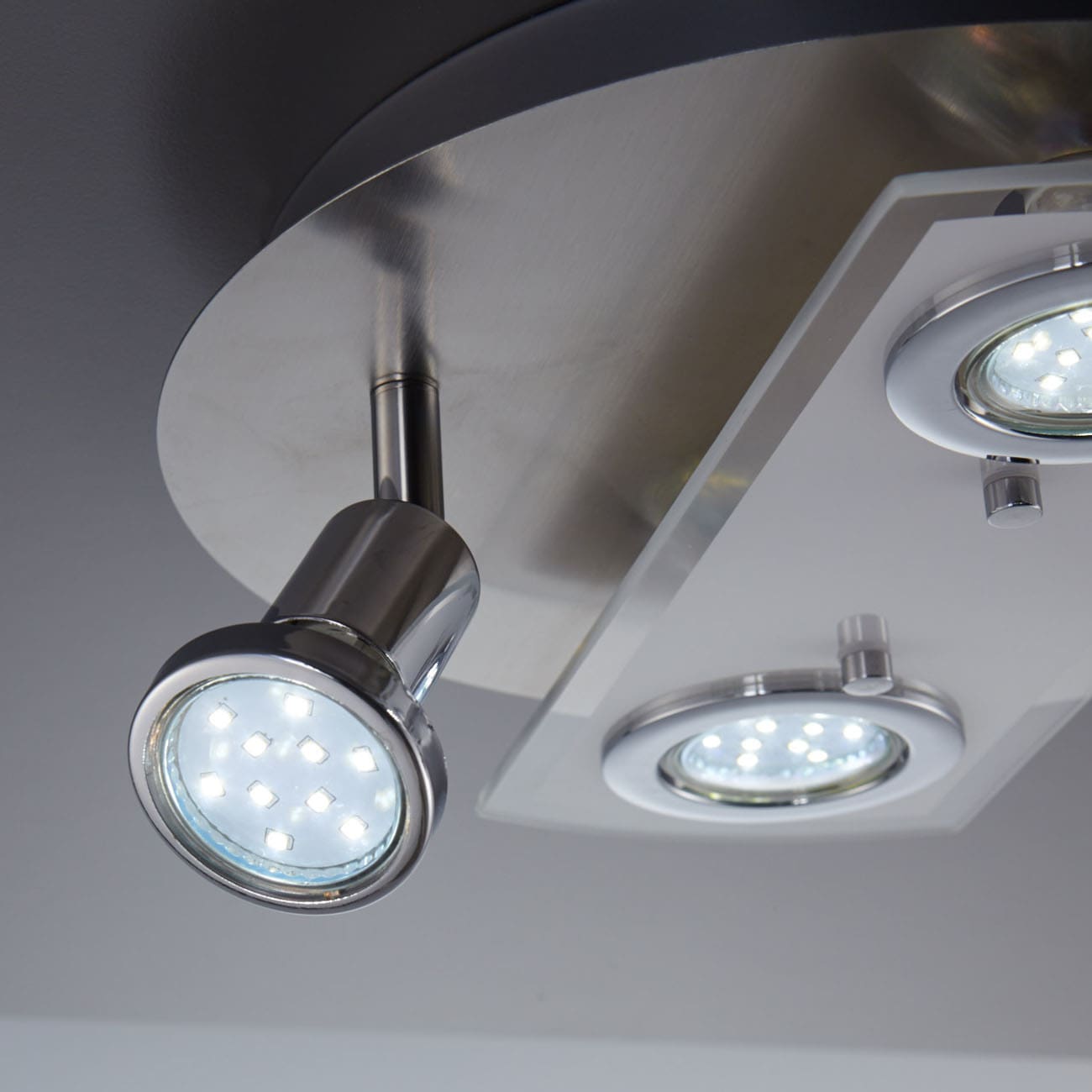 LED Deckenleuchte 29cm - 4-flammig - moderne Deckenlampe 2 Spots schwenkbar Glas Metall GU10 12W 1000lm warmweiß | Matt-Nickel - 4