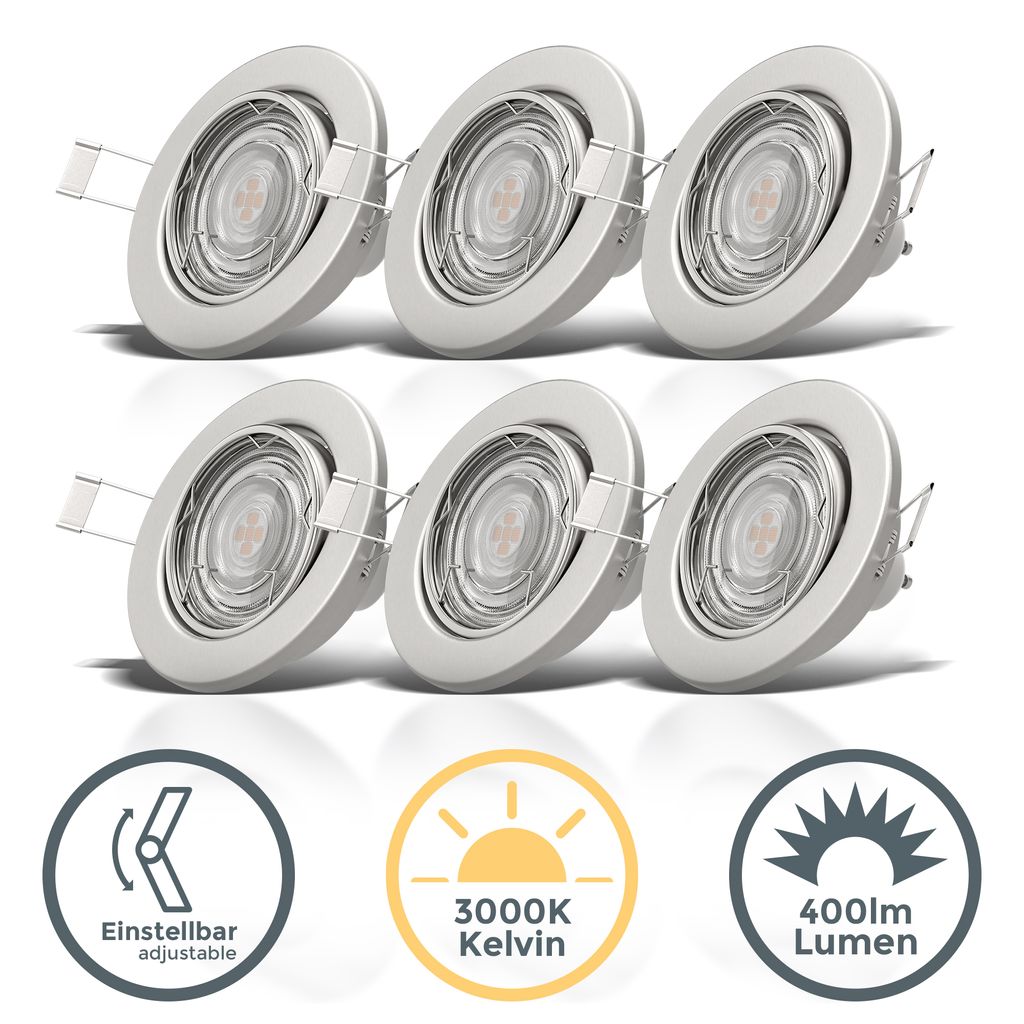 Einbaustrahler 68mm 3er Set - GU10. 5W. 400lm. LED. dimmbar. warmweiß. matt-nickel 6