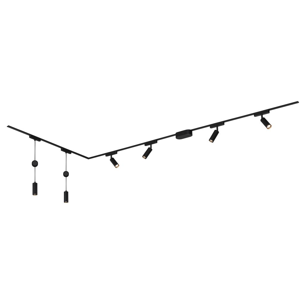 NV Track Schienensystem. Komplettset. 4x LED Spots. 2x LED Pendel. Schwenkbar. Höhenverstellbar. Schwarz. 3m 0