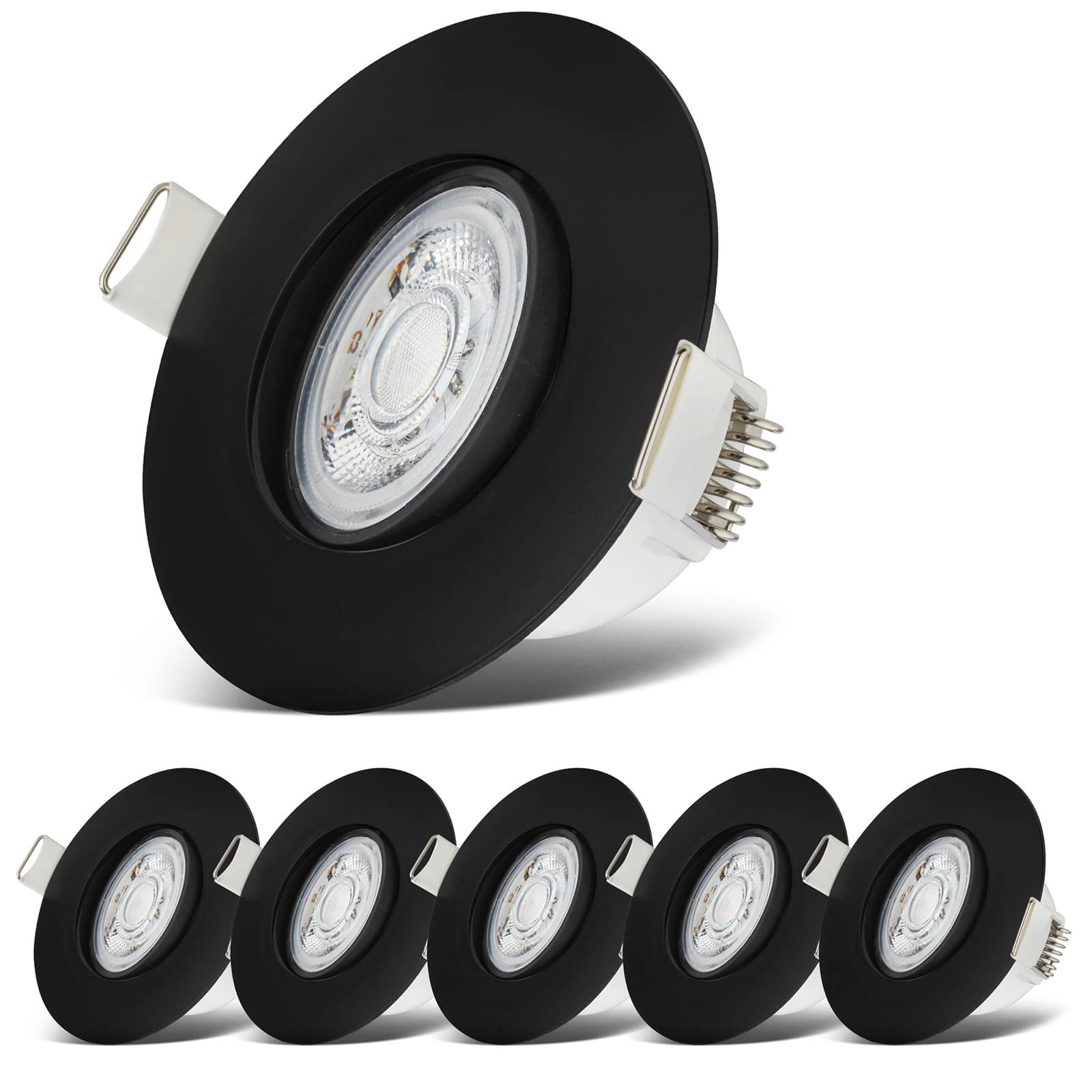 LED Einbaustrahler wasserfest Ø90mm - 6er SET - LED Einbauleuchten schwenkbar Badezimmer IP65 230V 5W 480lm warmweiße Lichtfarbe | Schwarz - 7