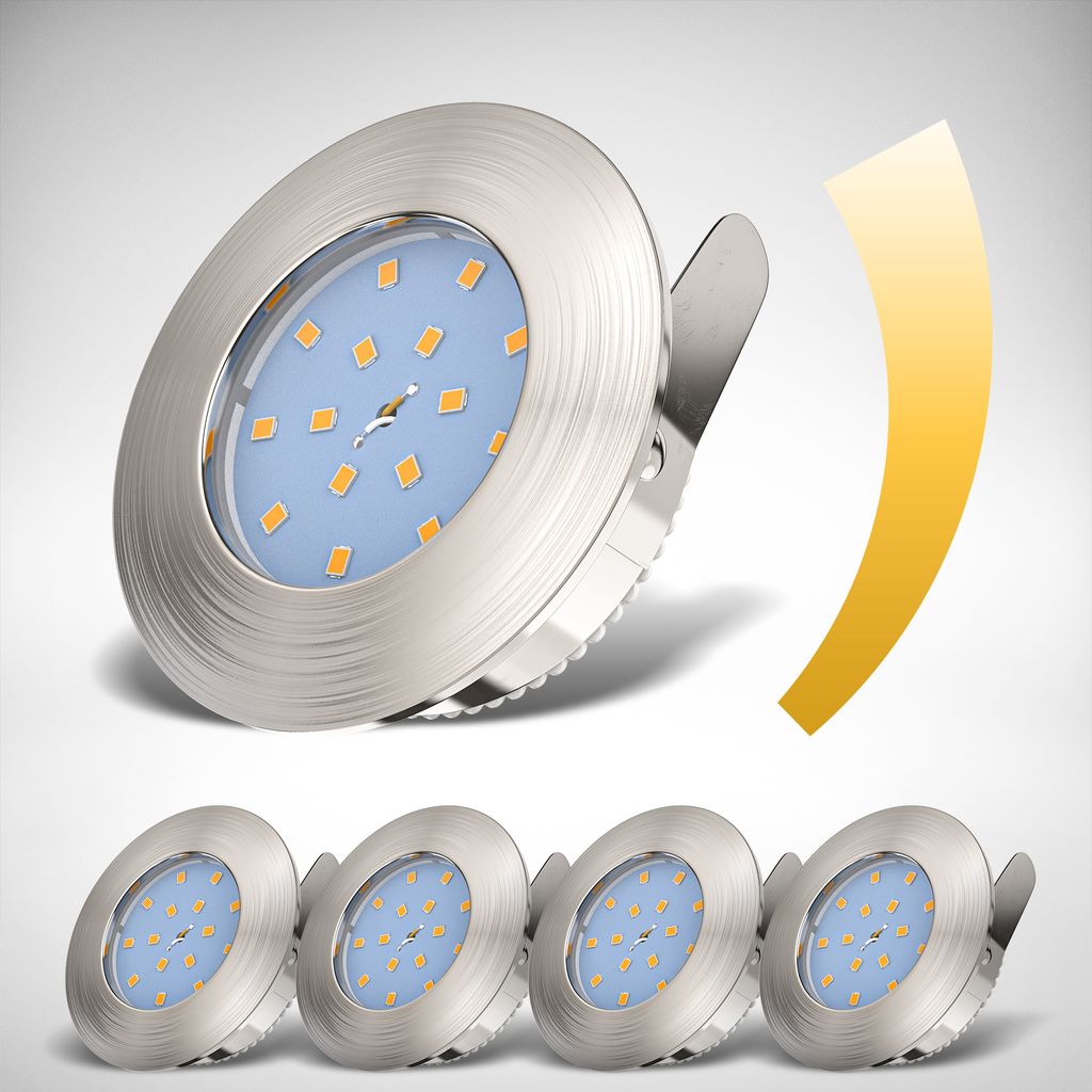 Einbauspot 5er Set 60mm Lochmaß - 230V. 5.5W. 470lm. LED. dimmbar. IP44. warmweiß. matt-nickel 12