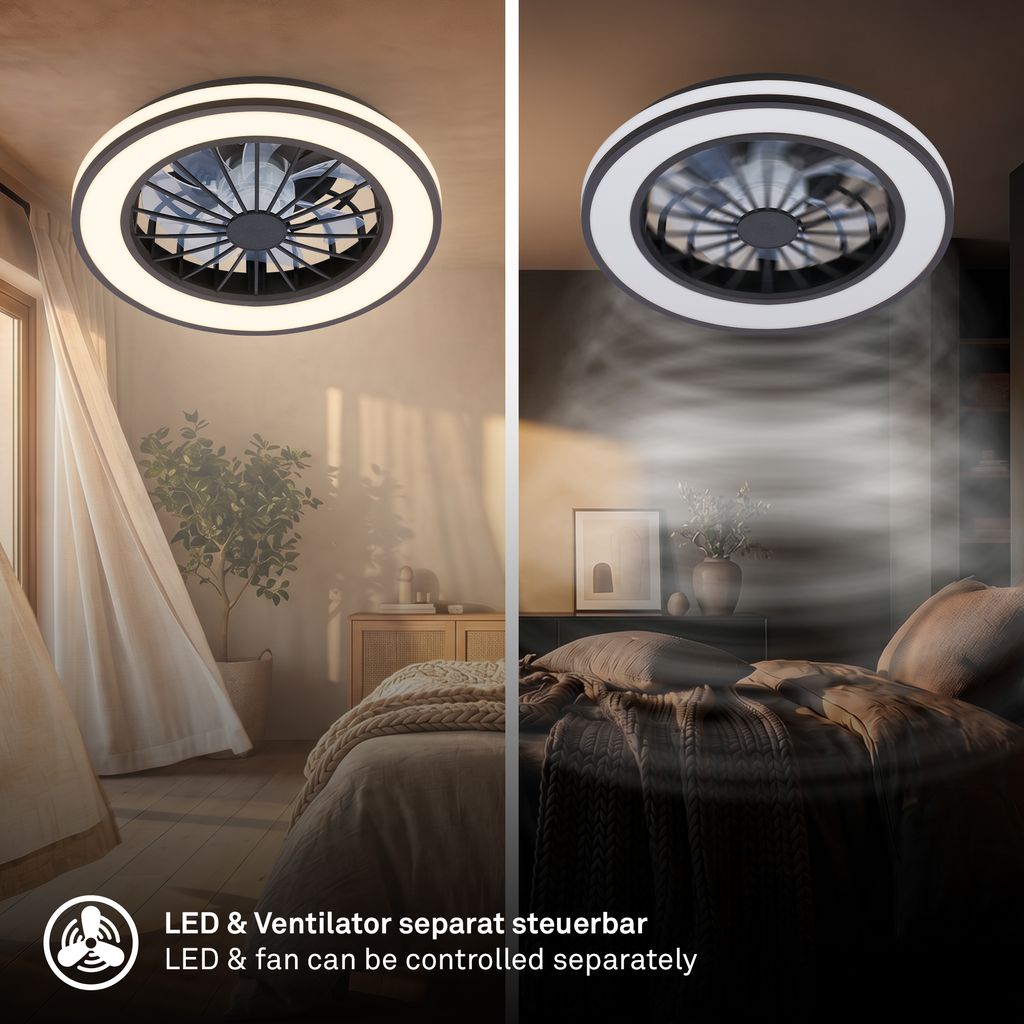 Venturo Deckenventilator mit Beleuchtung - 24W, 2600lm, 5 Geschwindkeiten, CCT, Dimmbar, Schwarz