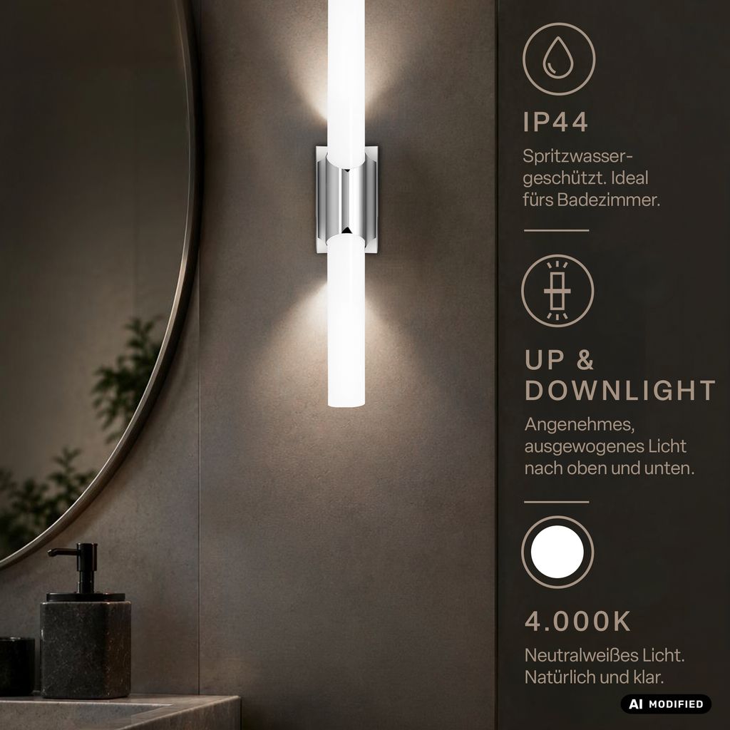 Kave LED Spiegelleuchte - 11W, 1.300lm, Neutralweiß, IP44, Chrom