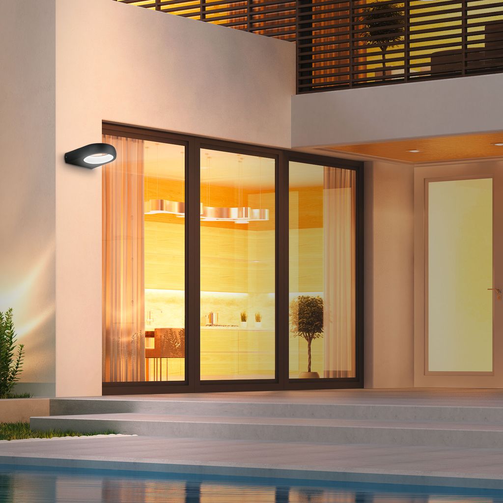 LED Wandleuchte Außen Up & Down - 1-flammig - Wandlampe 230V Bad 17.5x14.5 cm IP44 inkl Leuchtmittel 7.5W 680lm 4000K neutralweiße Lichtfarbe Hauswand Fassade I schwarz 4