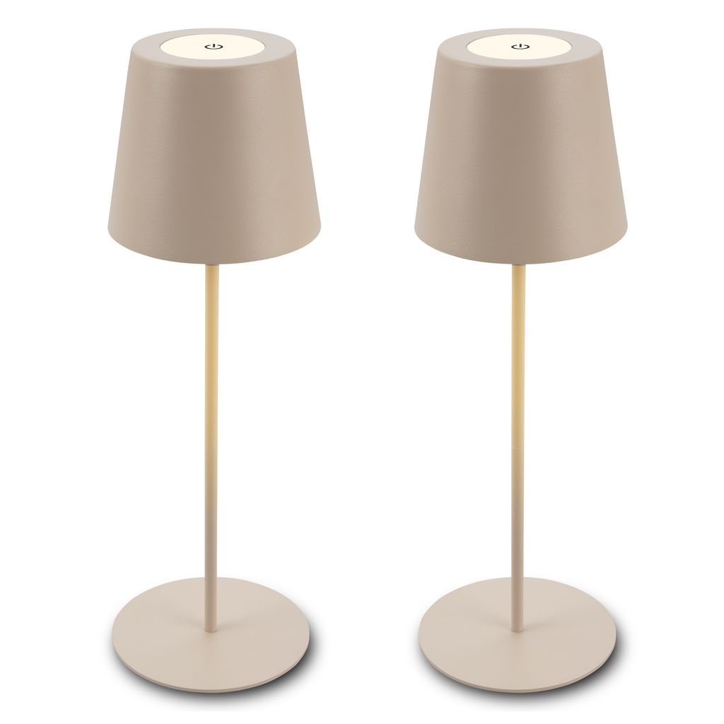 2er Set Briloner Tischlampen kabellos, Touch, höhenverstellbar, Akku tauschbar, Beige, Maße: Ø36 x 10,5 cm