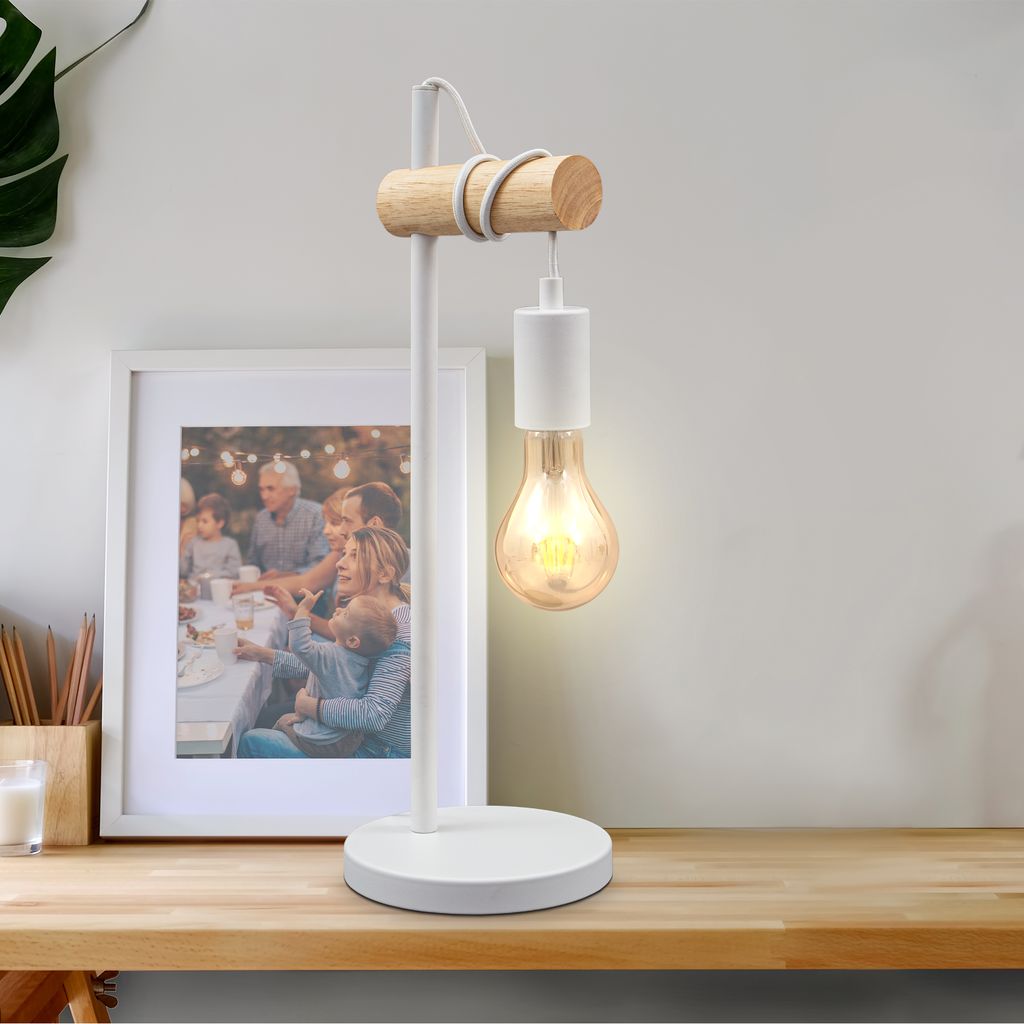 Nachttischlampe - mit Schalter. retro. max. 10W. E27 Fassung. weiß-holz 3