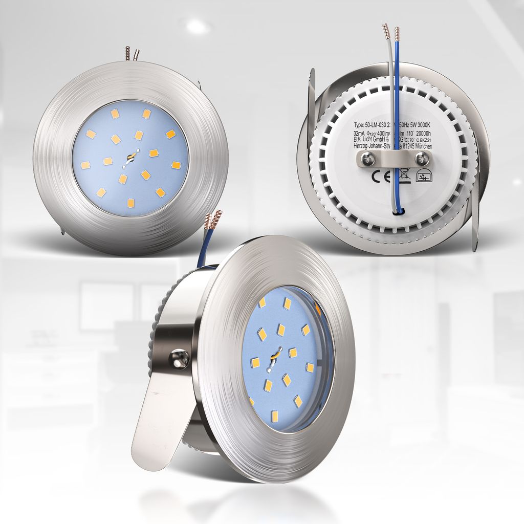 Einbauspot 5er Set 60mm Lochmaß - 230V. 5.5W. 470lm. LED. dimmbar. IP44. warmweiß. matt-nickel 6