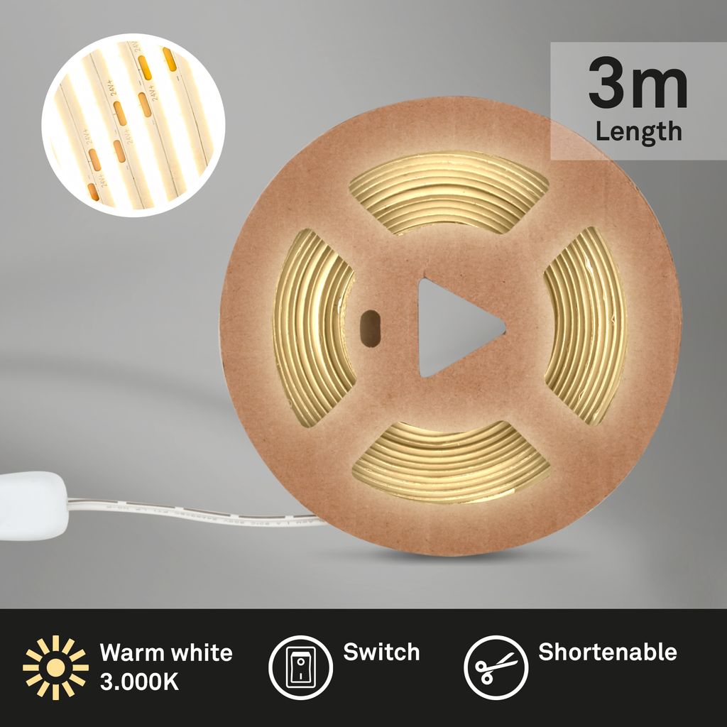 COB LED Strip 3m. Selbstklebend. Warmweiß. Weiß 3