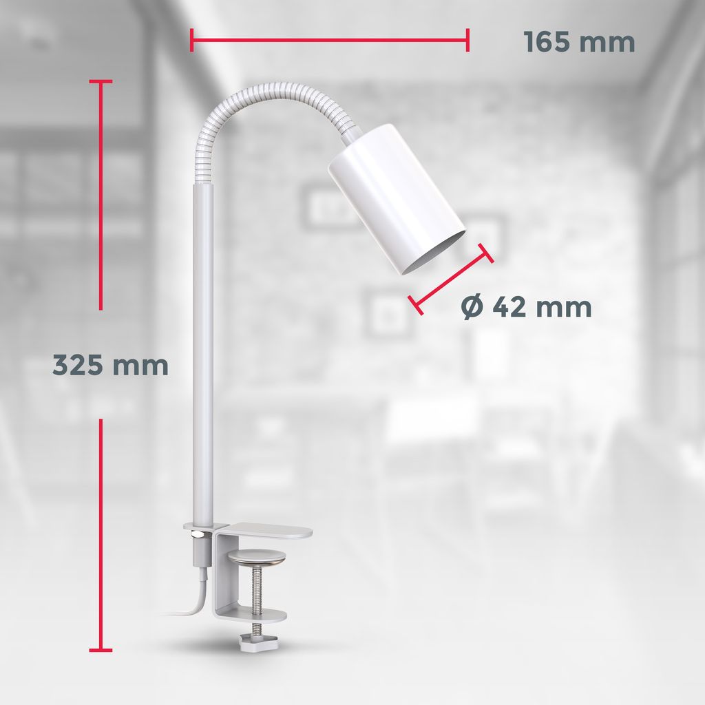 Klemmlampe - mit Stecker. schwenkbar. E27 Fassung. 1-flammig. weiß 7