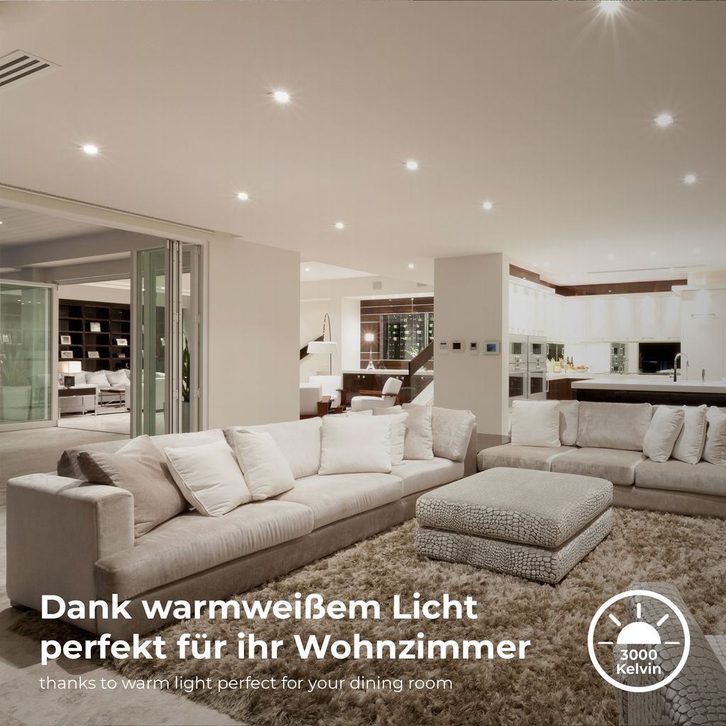 Einbaustrahler 68mm 5er Set - 230V. 4.9W. 480lm. LED. dimmbar. IP65. warmweiß. weiß 6