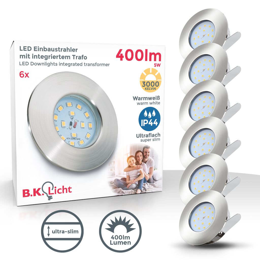 Einbauspot 6er Set 60mm Lochmaß - 230V. 4.8W. 400lm. LED. IP44. warmweiß. matt-nickel 5