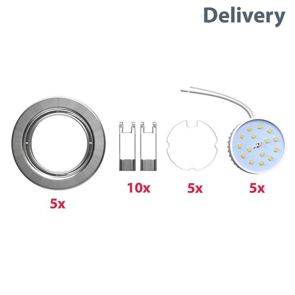 Einbauspot 68mm 5er Set - 230V. 4.8W. 400lm. LED. warmweiß. matt-nickel 10