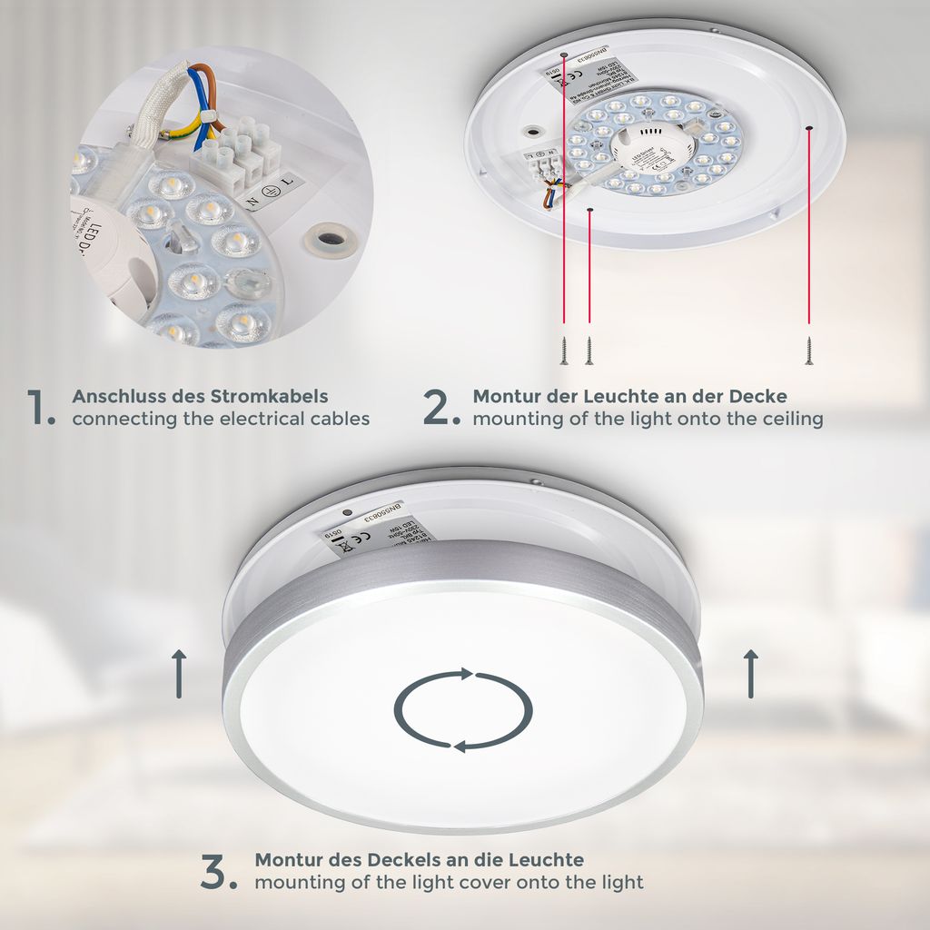 Deckenleuchte Ø28.8 cm - 12W. 1200lm. LED. warmweiß. silberfarbig 7