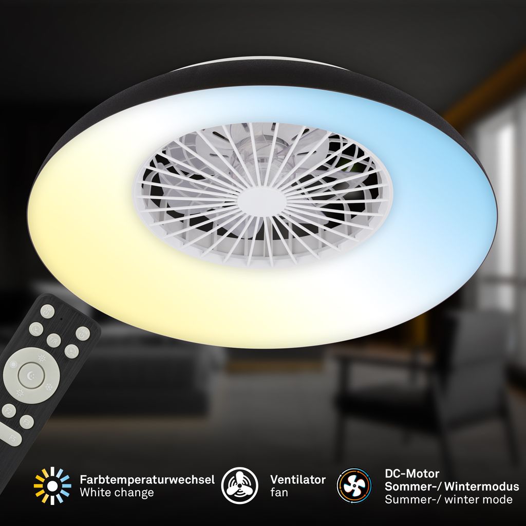 Briloner Deckenventilator mit Licht Fernbedienung Ø60cm Rund 36.5W 3900lm 3000K-6500K Warmweiß bis Tageslichtweiß DC-Motor Schwarz - Deckenleuchte Schlafzimmer Wohnzimmer 1