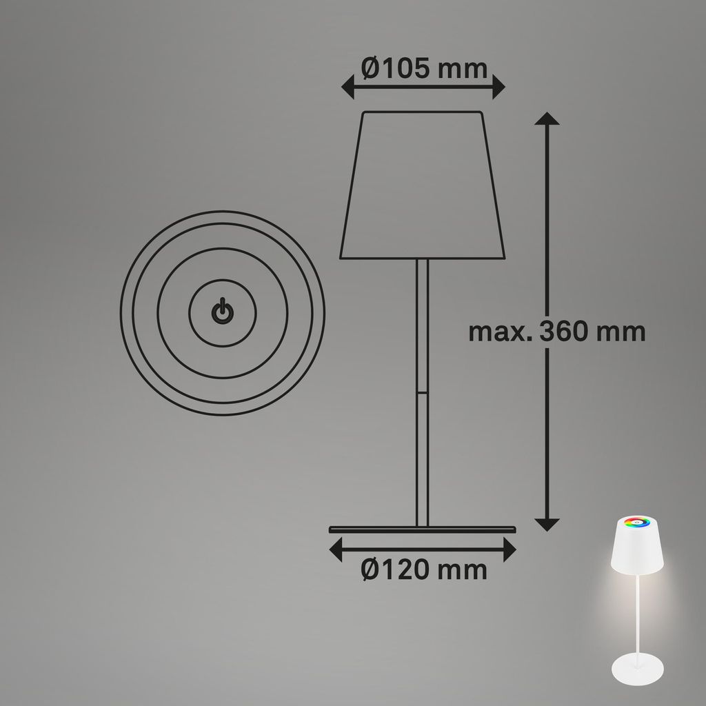 LED Akku-Tischlampe 36cm - kabellos. Smart. Dimmbar. 300 Lumen. 3.5W. 2700K warmweiß. weiß 11