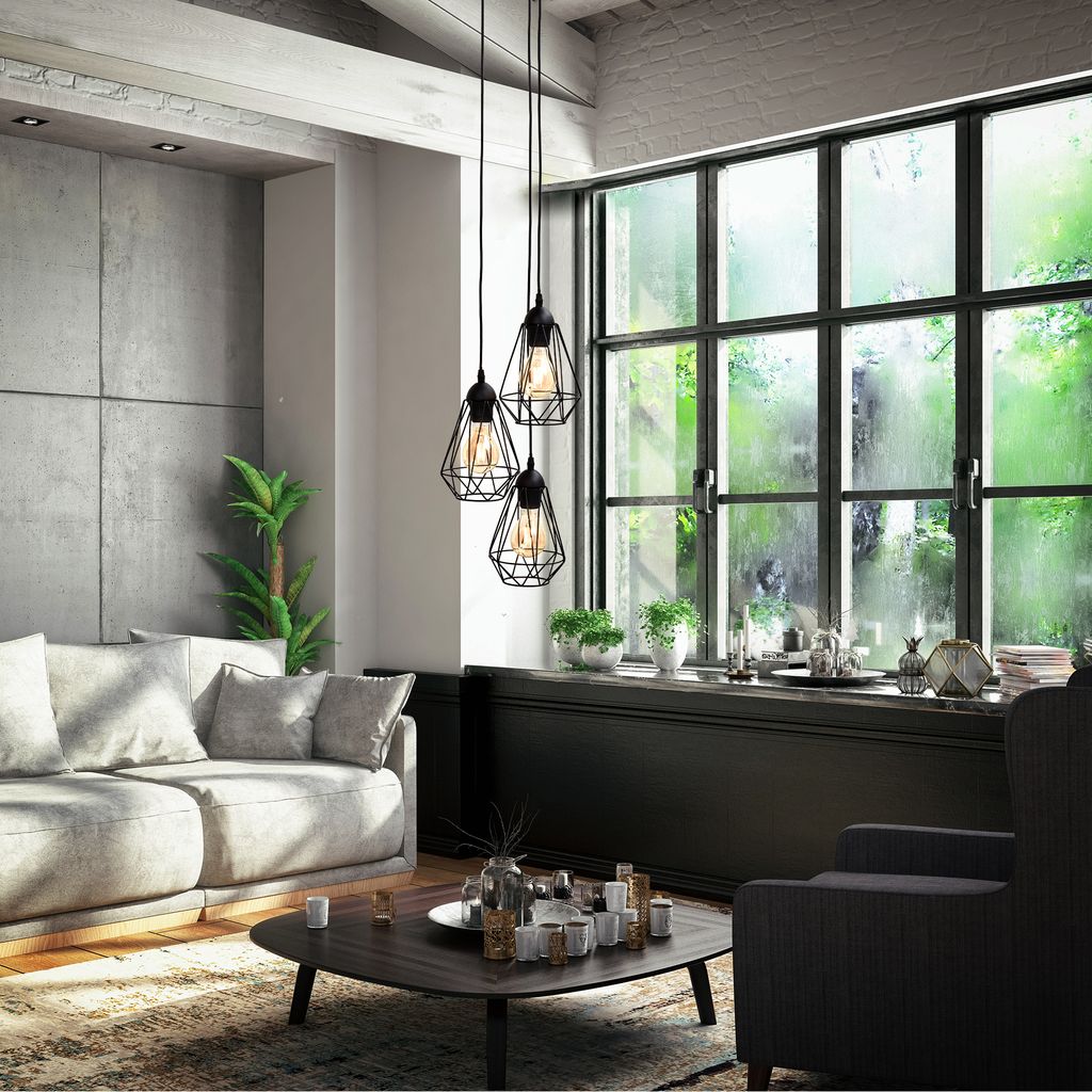 Pendelleuchte - E27 Fassung. retro. 3-flammig. Drahtkorpus. schwarz 3