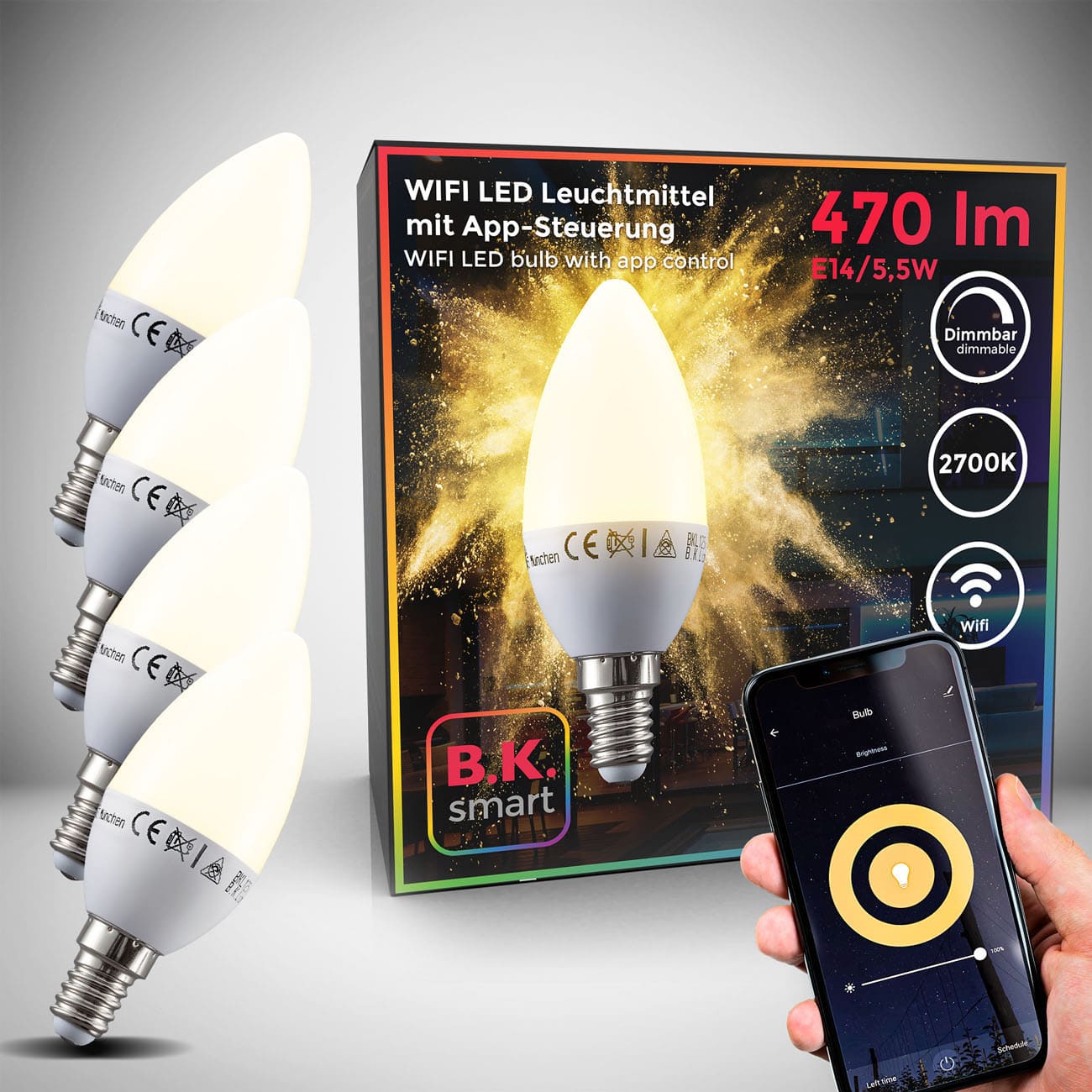 WiFi LED Leuchtmittel E14 5,5W | 4er Set - 1