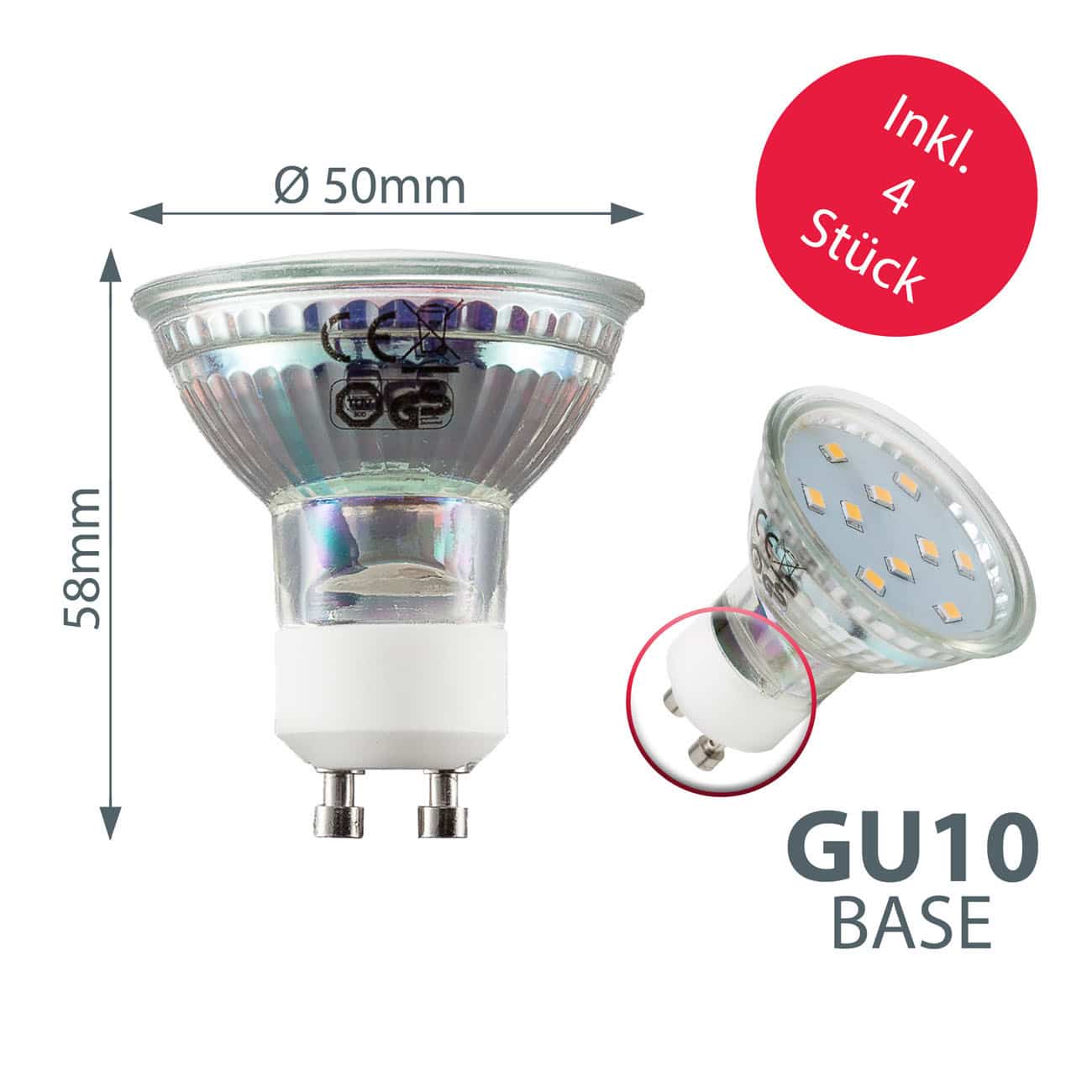 LED Deckenleuchte 25cm - 4-flammig - moderne Deckenlampe 3 Spots schwenkbar Glas Metall GU10 12W 1000lm warmweiß | Matt-Nickel - 6