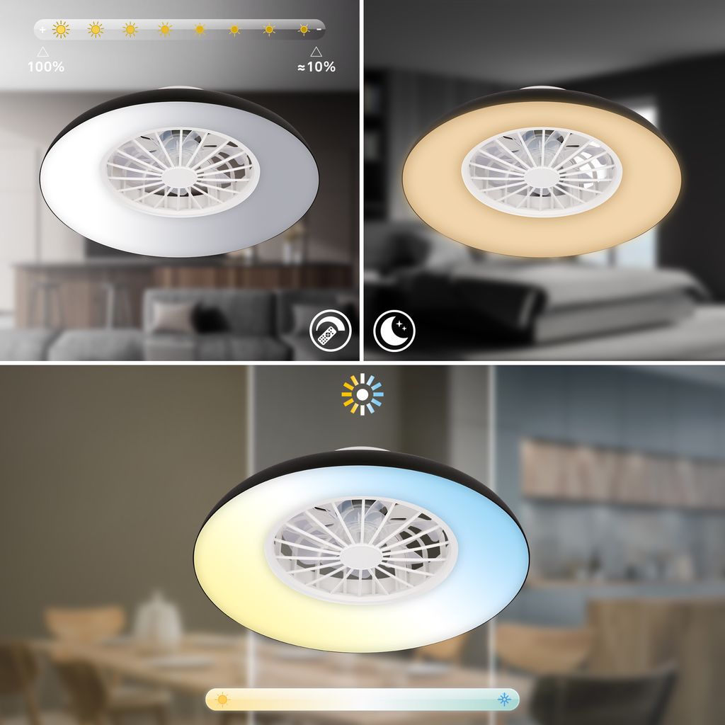 Briloner Deckenventilator mit Licht Fernbedienung Ø48.5cm Rund 24W 2600lm 3000K-6500K Warmweiß bis Tageslichtweiß DC-Motor Schwarz - Deckenleuchte Schlafzimmer Wohnzimmer 3