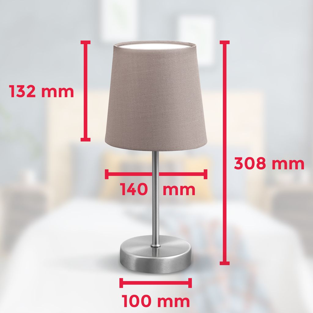 Nachttischlampe - mit Schalter. Stoff. max. 25W. E14 Fassung. taupe 4