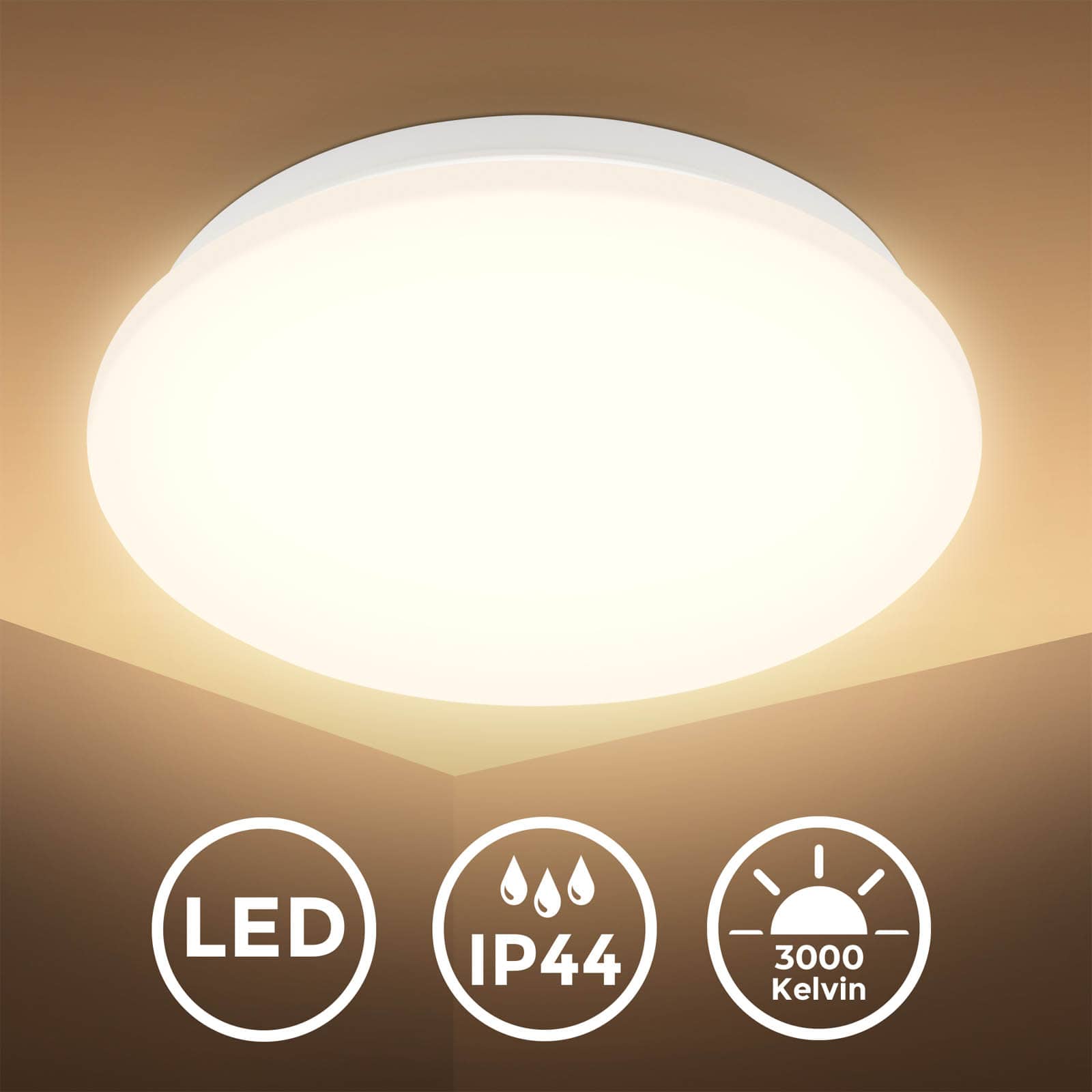 LED Bad-Deckenleuchte IP44 mit Bewegungsmelder - 27cm - Deckenlampe rund 1-flammig Flur 60mm 12W 1300lm 3000K warmweiß | weiß - 1