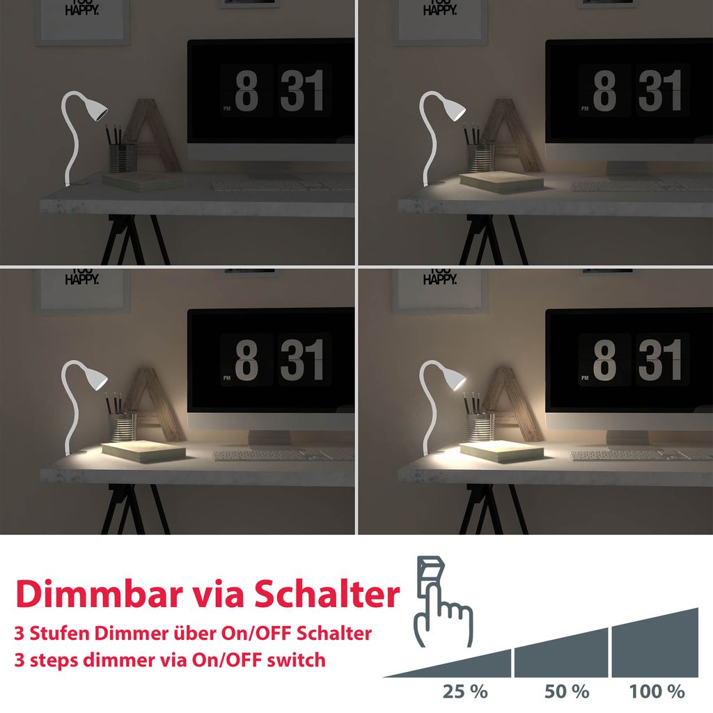 Klemmlampe - 4.8W. 400lm. LED. mit Stecker. dimmbar. warmweiß. weiß 5