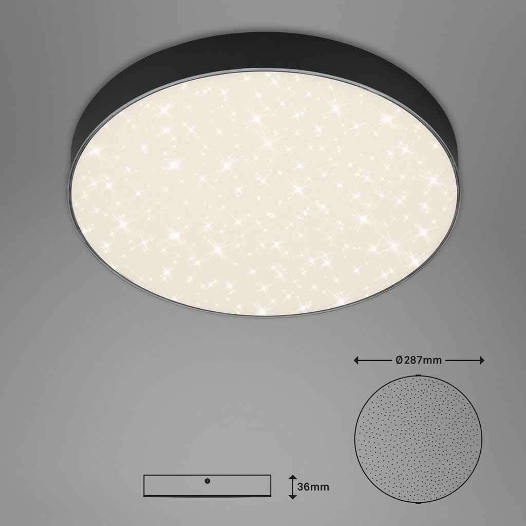 LED Aufbauleuchte rahmenlos Sternenhimmel 21 W schwarz Metall Ø28.7cm Briloner 6