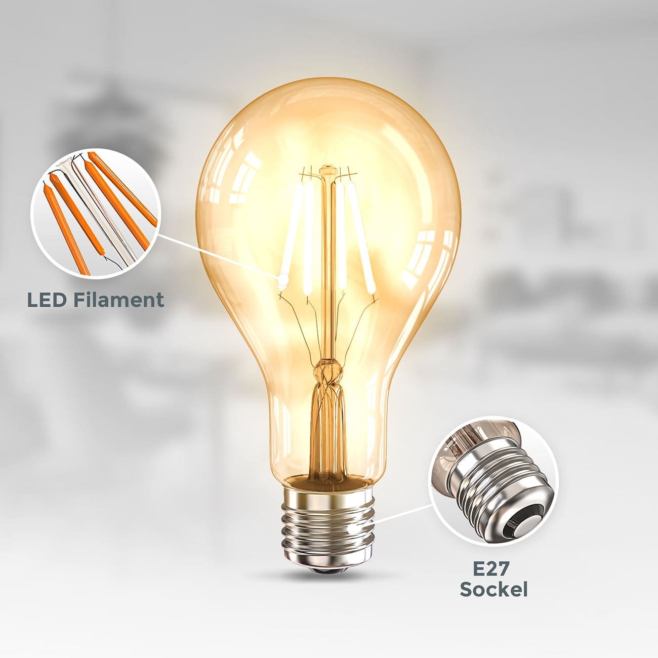 LED Glühbirne A75 E27 Vintage Lampe Edison - 2er Set - Retro-Glühlampe 143x64mm Energiesparlampe 4W 360lm 2.200K ultra-warmweiß | bernstein - 4