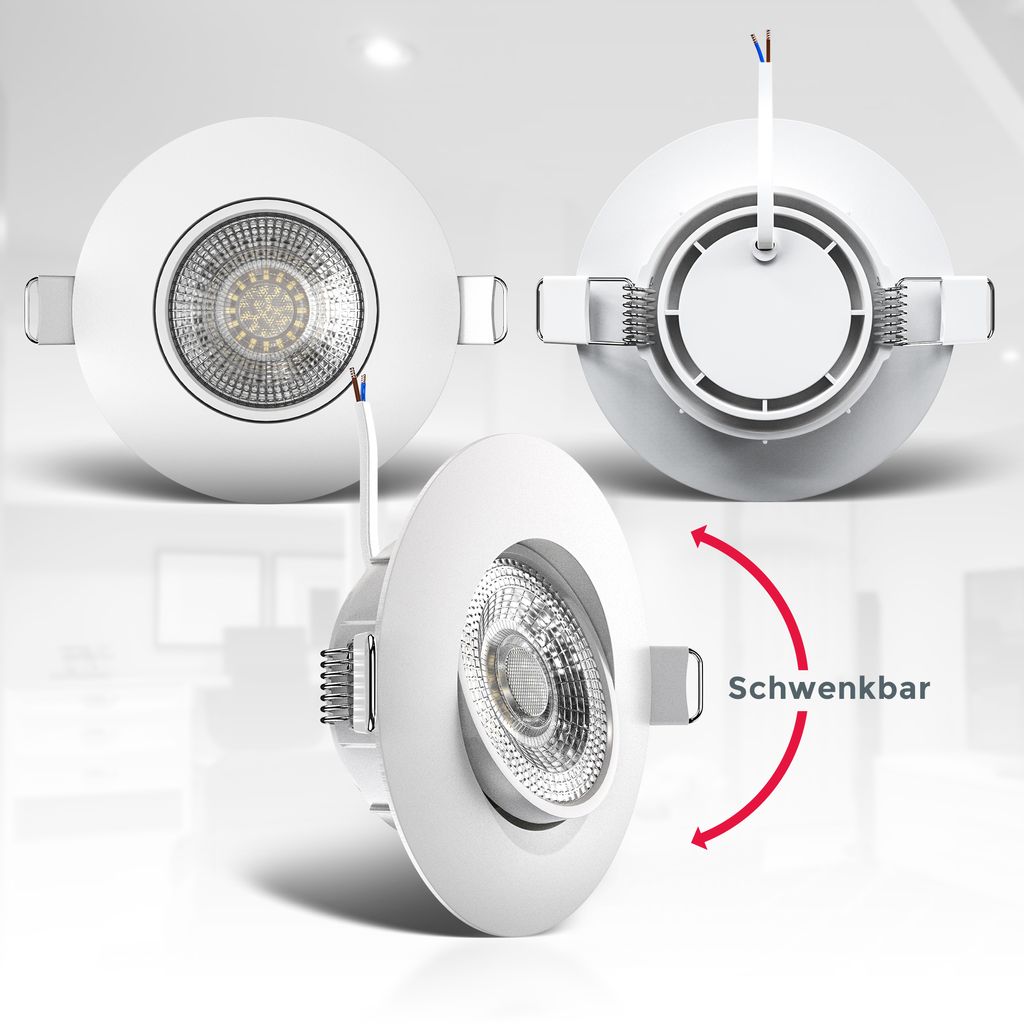 Einbauspot 68mm 6er Set - 230V. 4.9W. 480lm. LED. warmweiß. weiß 2