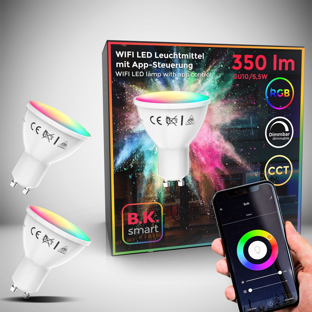 LED Leuchtmittel GU10 2er Set - 5.5W. 350lm. smart. dimmbar. CCT. RGB. weiß 2