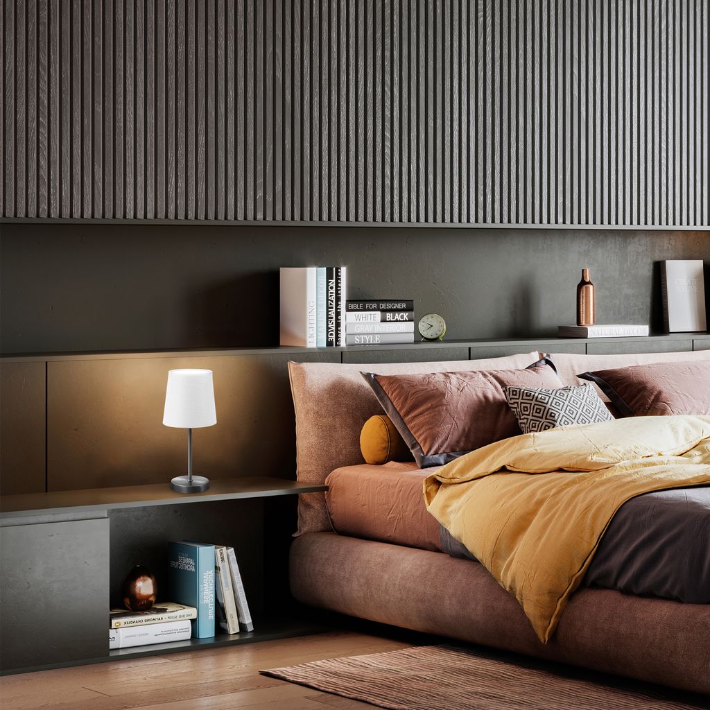 Nachttischlampe - mit Schalter. Stoff. max. 25W. E14 Fassung. weiß 3