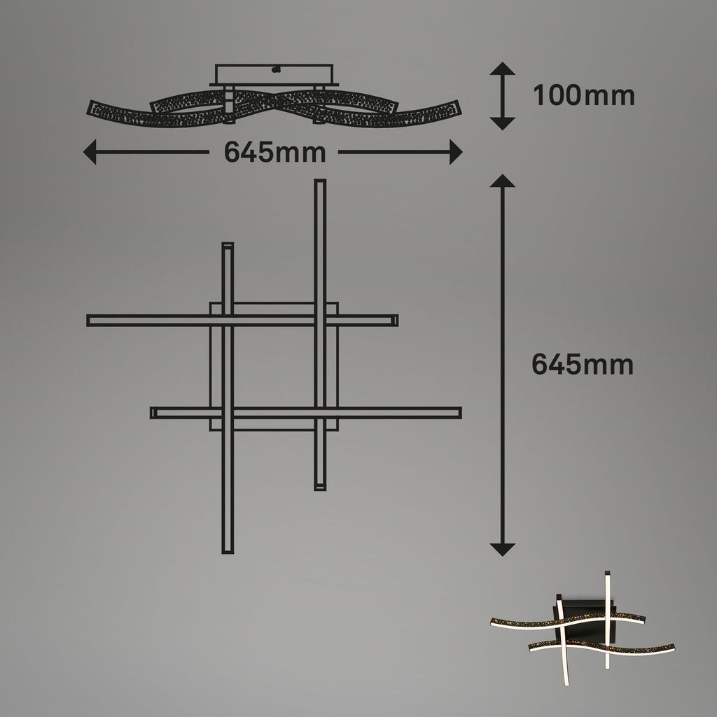 Briloner Leuchten REY - Wand-& Deckenleuchte - 3718045 - Glitzereffekt durch Laserlochoptik - 24W ? 2800 lm - Warmweiß 3000K - 64.5 x 64.5 x 10 cm 7