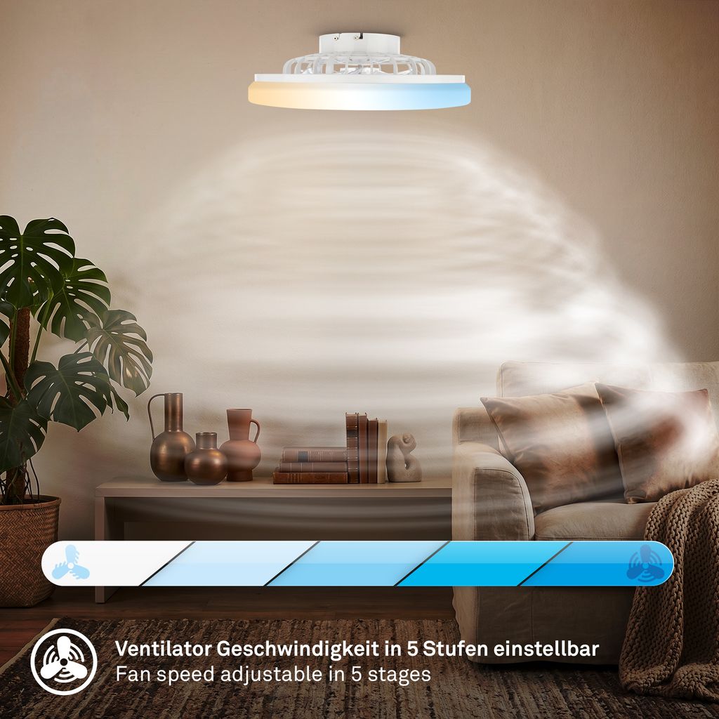 FANTI LED Deckenleuchte mit Ventilator, 5 Geschwindigkeiten, Fernbedienung, CCT Funktion, Weiß