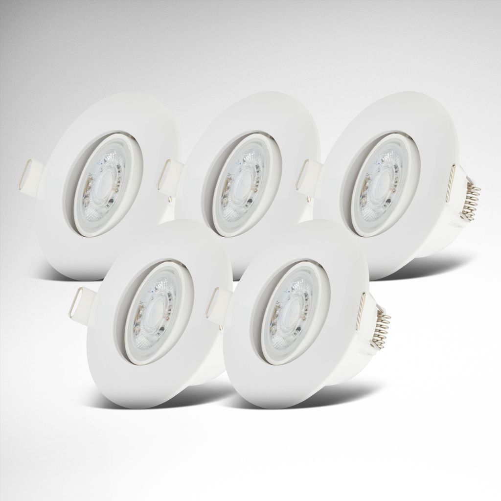 Einbaustrahler 68mm 5er Set - 230V. 4.9W. 480lm. LED. dimmbar. IP65. warmweiß. weiß 9
