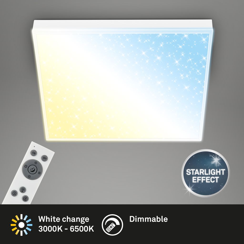 CCT LED Panel dimmbar 38x38 cm - Rahmenlos. Sternenhimmel. 2300 lm. 22W. 30006500K. Fernbedienung. weiß 1