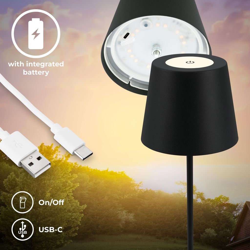 Tischlampe - 2.5W. 200lm. kabellos. led. dimmbar. warmweiß. schwarz 5